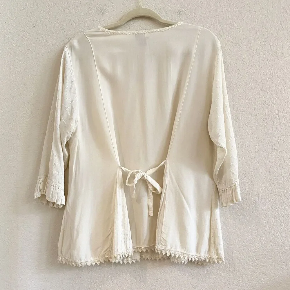 Scully Top Womens Extra Large Cream Heavy Embroidery Western Romantic Feminine - Picture 8 of 8